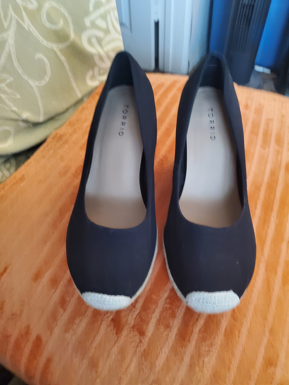 torrid Black Canvas Wedge Pumps with Cream Toe Cap